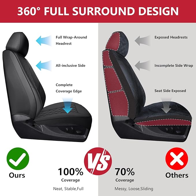BABYBLU Chevy Chevrolet Silverado GMC Sierra Car Seat Covers Fit 2007-2023 2024 2025 1500/2500HD/3500HD (Black, Full Set)