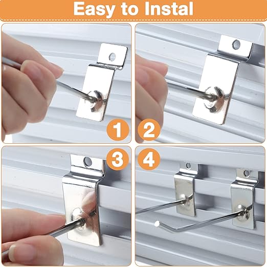 Moxweyeni 100 Pcs Heavy Duty Slatwall Panel Hooks Hanging Metal Slat Wall Hanging Hooks Silver Slat Wall Hanger Commercial Grade Slatwall Pegs Accessories for Shop Retail Display(4 Inch)