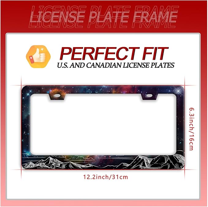 Starry Sky Mountains License Plate Frame Beautiful Galaxy License Plate Holder Funny Stainless Steel Accessories Cars Decor with 2 Holes and Screws Fits Standard Us Ca Vehicles 12.2 X 6 Inch