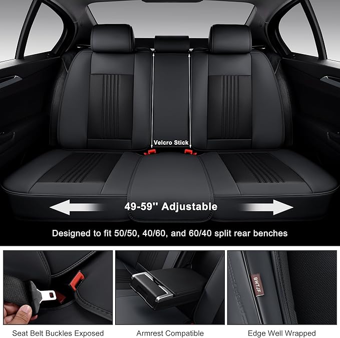 Car Seat Covers Full Set, Front and Rear Seat Covers for Cars, Waterproof Leather Auto Seat Protectors with Head Pillow, Car Seat Cushions Fit for Most Sedans SUV Pick-up Truck, Black