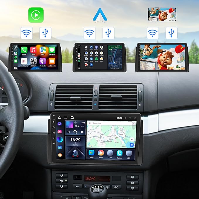 Eonon Car Stereo for BMW E46 M3/328i /330Ci/325i/325xi/328i/328xi/330i/330xi Wireless CarPlay Android Auto Head Unit, 9 Inch Touchscreen Radio, Bluetooth, AM/FM, SWC, GPS Navigation,E46A13