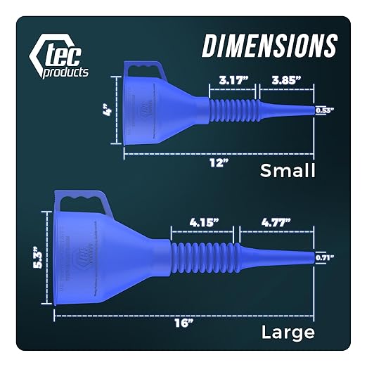 FlexAll Long Flexible Funnel for Automotive Use - Durable Nitrile Rubber - Ideal for Car Oil Change, Transmission Funnel Fluid, Diesel, Fuel, Gas - Made in USA - Blue (12 x 4 Inches)