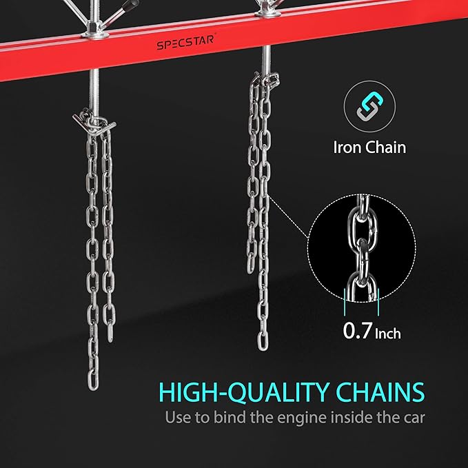SPECSTAR 1100 Lbs Engine Support Bar Transverse Hoist for Motor Transmission with 2 Points Lift Holder and Dual Hooks