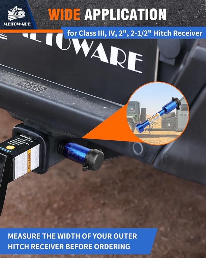 METOWARE Trailer Hitch Lock, Tailer Receiver Lock Fits Class III/IV, 2", 2-1/2" Hitch Receiver with 5/8" Dia Pin and 8 Rattle Rubber O-Rings, for Trailer, Truck, Car, Boat (Blue)