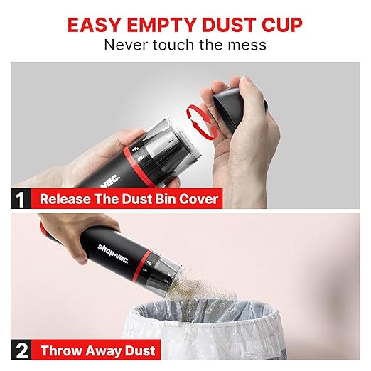 Shop-Vac Car Vacuum Cordless, 14000Pa 2-in-1 Blow/Suction Portable Air Duster, Mini Car Vacuum, Handheld & Lightweight with 6 Nozzles, Type-C Rechargeable for Auto/Home/Office