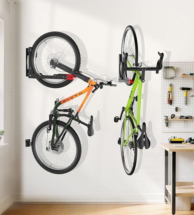 Bike Wall Mount 2 Pack Swivel Bike Rack for Garage, No Heavy Lifting Required Wall Bike Hangers Can Holds up to 77 lbs, Red
