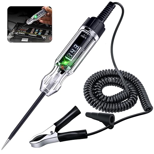 Automotive Test Light, Heavy Duty 5-90V Digital LED Electrical Tester, Circuit Tester with 140 Inch PU Spring Wire, Voltage Tester Pen for Checking Vehicle Car Truck Motorcycle Boat