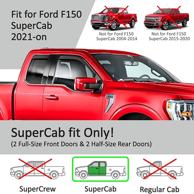 Voron Glass in-Channel Extra Durable Rain Guards for Ford F150 2021-2025 SuperCab, Window Deflectors, Vent Window Visors, 4 Pieces - 200908