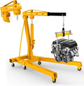 2 Ton Folding Engine Hoist, 4400lbs Hydraulic Cherry Picker Engine Hoist with 6 Casters, Heavy Duty Engine Lift for Garage, Workshop, Automotive Repair (Yellow)