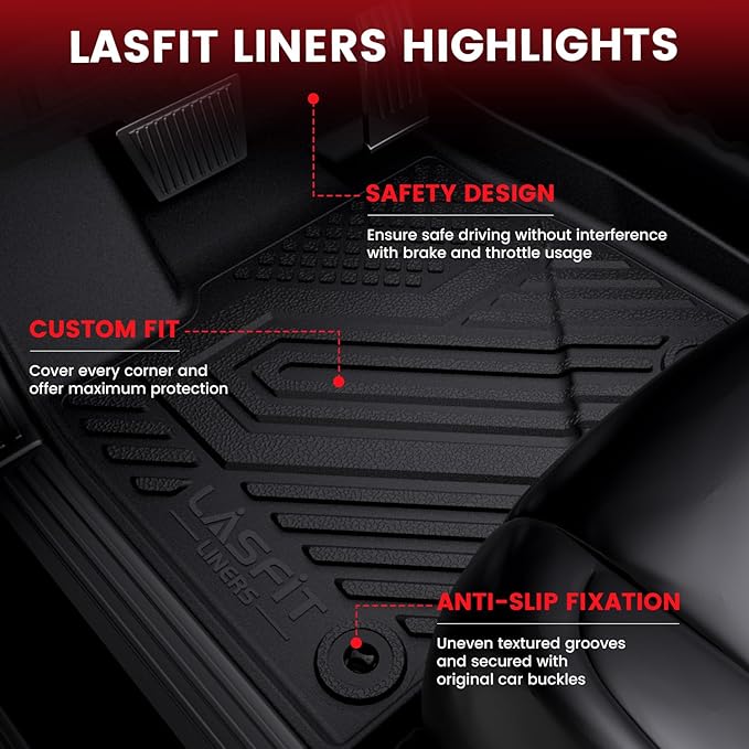 LASFIT Floor Mats&Trunk Mat for Toyota Highlander 2014-2019(Not for Hybrid), All Weather TPE Mats Floor Liner for Highlander LE/Limited/SE/XLE, Black(Not fit 2nd Row Bench Seating).