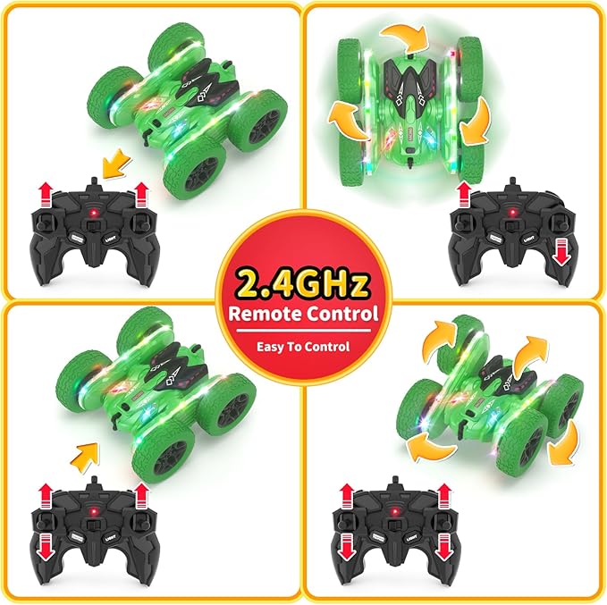 Remote Control Car, RC Cars, RC Stunt Car Toys New Upgraded Strip Light & Headlight, 6000mAH, 4WD 360° Rotating, Double Sided, Toy for Boys Girls Christmas Birthday Gift