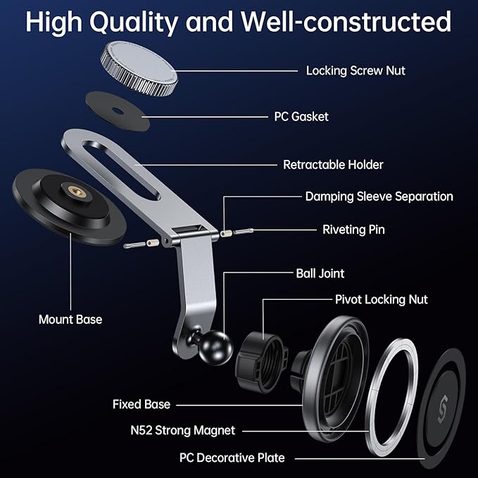 SYNCWIRE Fits MagSafe Car Mount for Universal Dashboard, Tesla Screen, Magnetic Phone Holder for Car, Foldable Aluminum Alloy Arm, Super Stable Car Mount for iPhone 16 Pro Max 15 14 13 12&All Phones