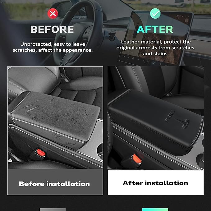 Car Armrest Cover for Tesla Model 3 Y Leather Center Console Armrest Box Cover Anti-Scratch Protector Pad Interior Accessories for Tesla Model 3 Model Y 2017-2023
