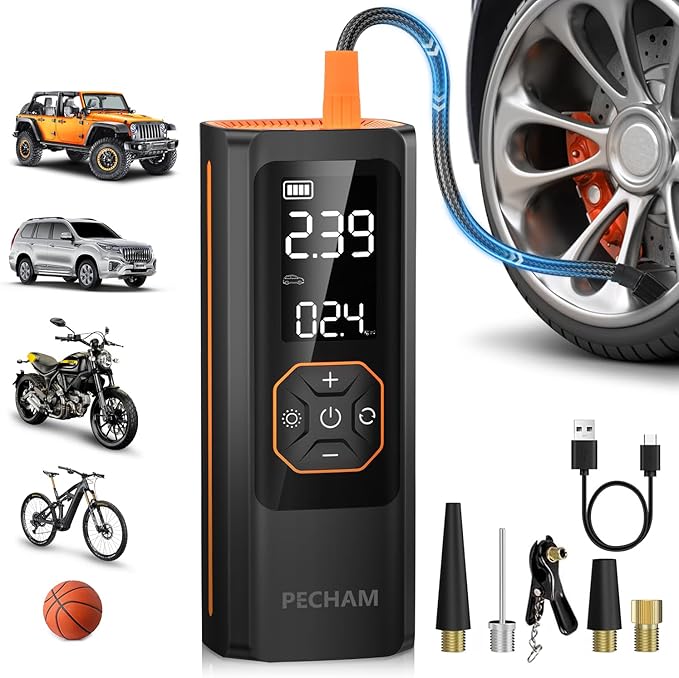 PECHAM Tire Inflator Portable Air Compressor,USB 5V 20000mAh Battery 160PSI Cordless Tire Pump Electric Air Pump for Car Tires,Fits Car/Truck/Motorcycle/Balls/Bicycles