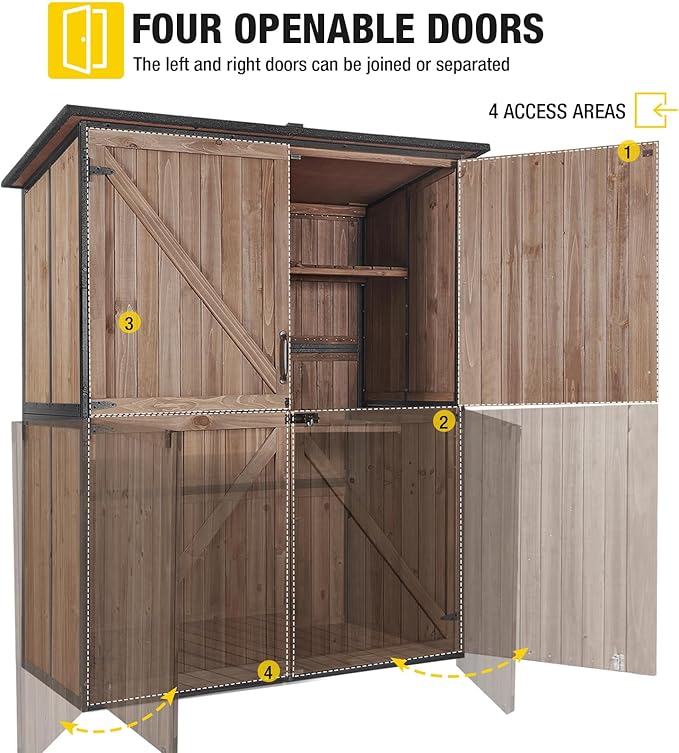 Aivituvin Outdoor Storage Shed Upgraded with Strong Metal Frame Garden Tool Shed Storage House Cabinet with Adjustable Shelfs and Wooden Floor 4.6 x 2.42FT (Dark Brown)