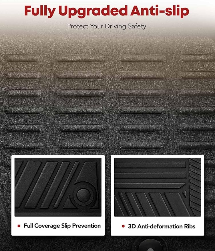 YHTAUTO Floor Mats Compatible with 2018-2024 Chevrolet Traverse 7 Seats with 2nd Row Bucket Seats, TPE All Weather Car Mats Waterproof Anti-Slip Odorless Floor Liner 1st & 2nd & 3rd Row