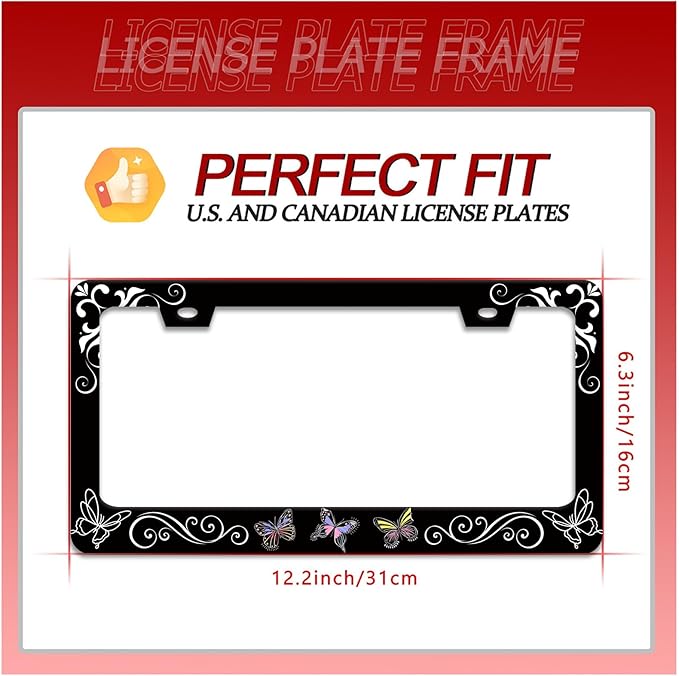 Butterfly License Plate Frame Butterflies Floral License Plate Frames for Car Decorative Parts Stainless Stee License Plate for Standard Us Canada Funny License Plate Holder 12x6 Inch