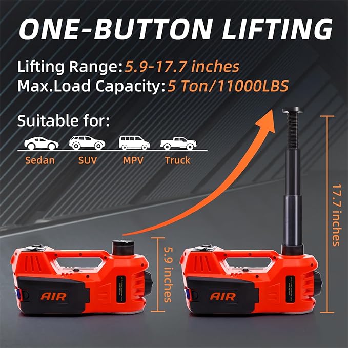 STANDTALL Electric Car Jack Kit 5 Ton 12V Electric Jack for Car with Impact Wrench and Tire Inflator Pump for SUV Sedan Truck Change Tires Garage Repair