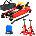 4 Piece Car Truck Floor Jack Service, Hydraulic Trolley Floor Jack & Jack Stands & Tire Repair Kit for Garage Shop DIY, Lifting Range 3.3"-15.2", Steel Car Jack 2 Ton/4000 LBS Capacity, Red