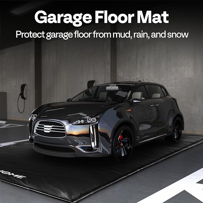 VIVOHOME Containment Mat (8'6" x 20') with Stay Put Corner, PVC Garage Mats for Floor, Heavy Duty Garage Parking Mat with a Squeegee