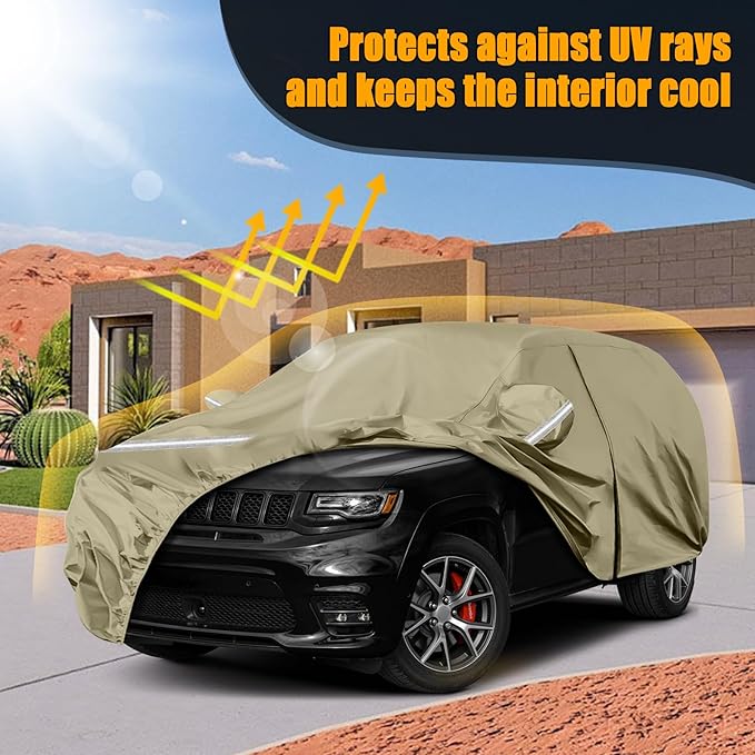 Waterproof Car Covers Replace for 2011-2025 Jeep Grand Cherokee, Multilayer Heavy Duty with Cotton Liner All Weather Car Cover with Zipper Door, Windproof Bands for Snow Rain Dust Protection