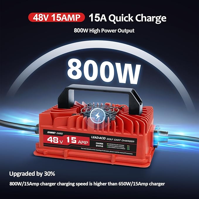 15 AMP 48 Volt Golf Carts Battery Charger for Club Car 3-Pin Round Plug,for Lead Acid Battery