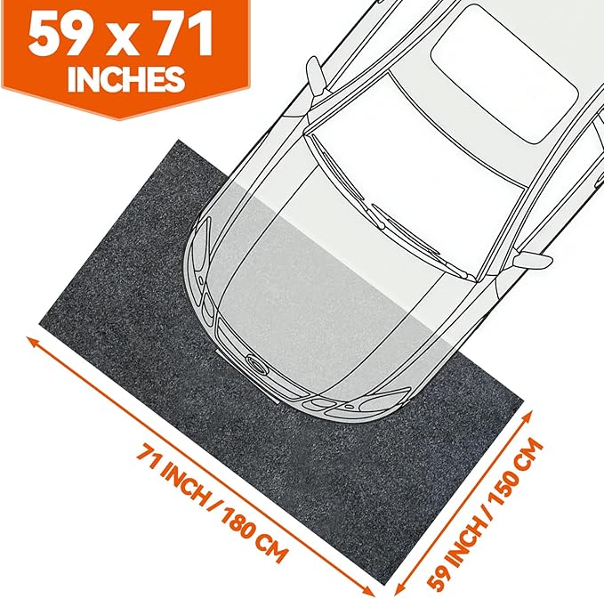 59" x 71" Heavy Duty Oil Spill Mat, Upgraded Garage Floor Mat for Under Car, 1/4" Waterproof Rubber Bottom Absorbs Oil Quickly, Washable, Reusable Oil Drip Leak Absorbent Pad