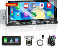 6.9 Inch Single Din Car Stereo with Wireless Carplay Android Auto, HD Touchscreen Radio Receiver with Bluetooth5.0 Audio FM/RDS EQ SWC Mirror Link USB/Type-C Port Backup Camera