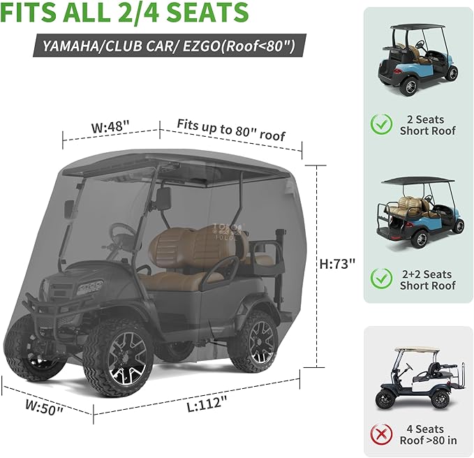 10L0L Heavy Duty Golf Cart Cover for 2/4 Passengers EZGO, Club Car and Yamaha, All Weather Outdoor Protection Weatherproof
