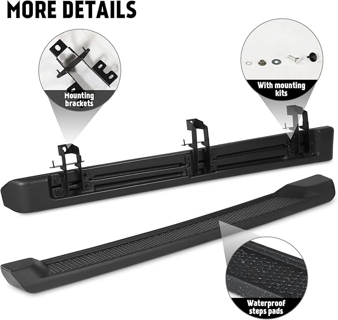 PZ 7" Running Boards Compatible with 2018-2025 Jeep Wrangler JL 4 Door, Matte Black Side Steps Nerf Bars