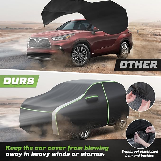 Mixsuper Liner Car Cover for Toyota Highlander 2001-2025, 7 Layers Waterproof Car Cover Accessories for Highlander with Zipper Door, Windproof Straps, Reflective Strips, Anti-UV, All Weather