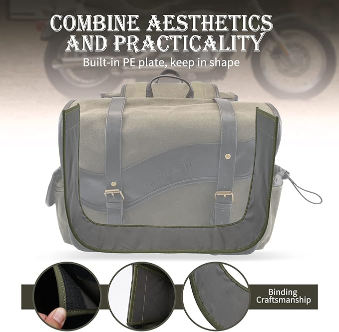NICECNC Motorcycle Saddlebags Vintage Oil Waxed Canvas Leather, 30L Throw Over Saddle Bags Side Luggage Bags for Men Women Camping, Compatible with Harley, Honda, Suzuki, Yamaha, Adventure, Green