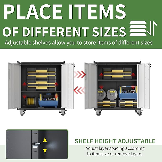Metal Garage Storage Cabinet with Wheels,Locking Rolling Tool Cabinet with Drawers and Shelves for Home, Office, Garage & Workshop