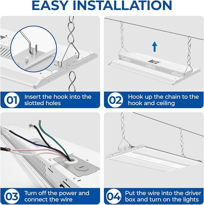 CINOTON 2FT 150W LED Shop Light with 20250LM, 0-10V Dimmable Linear High Bay Lighting with 5000K, 120-277V 135LM/W Commercial Hanging Lights for Garage Office Warehouse Workshop Factory UL Listed
