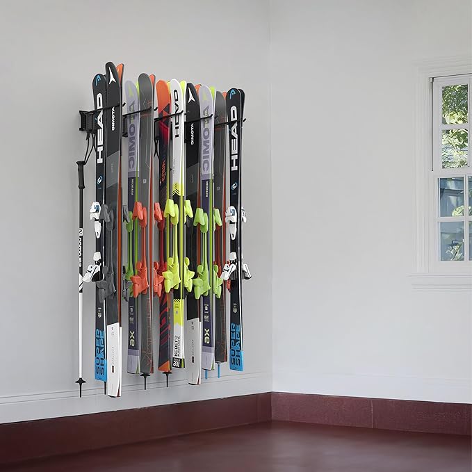 Ultrawall Ski Rack, Wall Mounted Ski Storage for Garage Storage Organizer System, 10 Pairs of Skis Holder for Home Shed, Holds Up to 300lbs