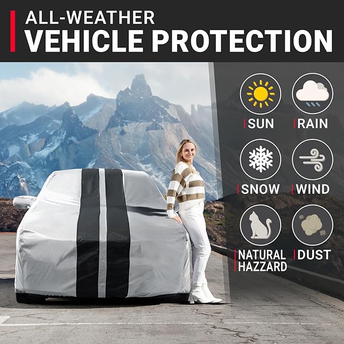 iCarCover Custom Car Cover for Buick Riviera (1989-1993) Waterproof All-Weather Rain Snow UV Sun Protector Full Exterior Indoor Outdoor Car Cover (Stripe - Gray/Black)