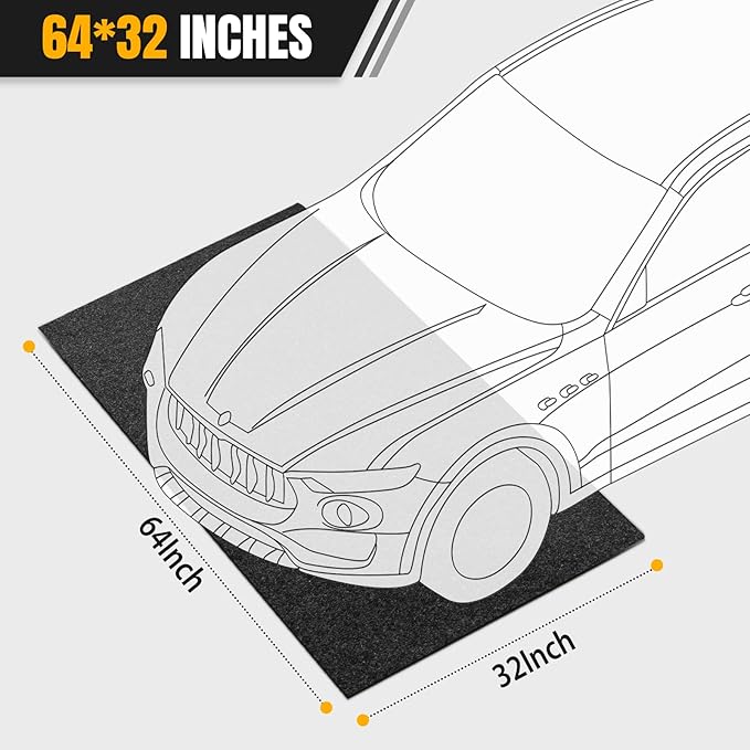 Heavy Duty Oil Spill Mat, Garage Floor Mat for Under Car, 64" X 32", Waterproof, 1/4" Rubber Backing Protects Floor, Reusable, Absorbs All Types of Spills, Oil Absorbent Pads (Black, 64" x 32")