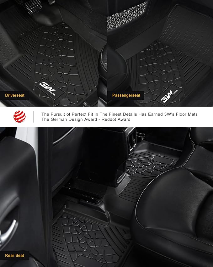3W Floor Mats and Cargo Liner Fit for 2017-2025 Jeep Compass, TPE All Weather Custom Fit First Second Rows and Trunk Full Set Car Mats, Black