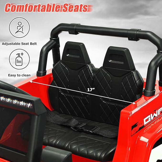 INFANS Kids Ride on Car Truck with 2.4G Remote Control, 12V Battery Powered Electric Cars for Kids w/3 Speeds, Battery Display, LED Lights, Safety Belt, Music & Horn, Bluetooth/FM/USB (Red)