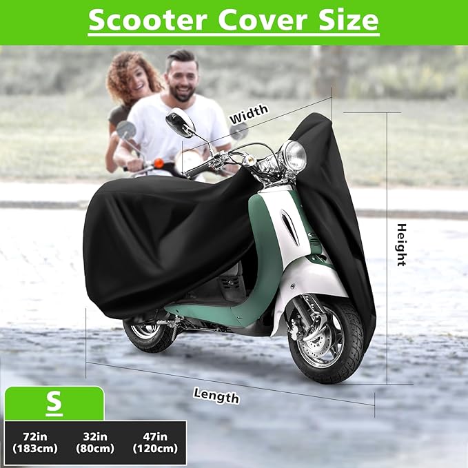 COVERVIN Scooter Waterproof Cover Outdoor, Moped Cover & Vespa Cover for Honda Ruckus Yamaha 72″ Long (S)
