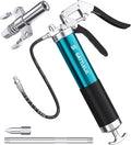 8000 PSI Heavy Duty Grease Gun Kit - 14oz with Flex Hose, Sharp Nozzle, Extension Pipe & Coupler, Blue
