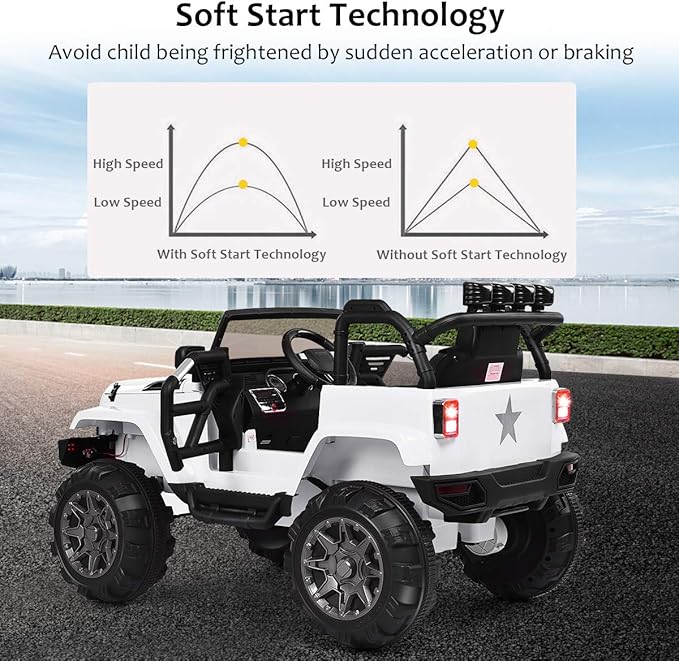 Costzon Ride On Car, 12V Battery Powered Electric Ride On Truck w/Parental Remote Control, LED Lights, Double Doors, Safety Belt, Music, MP3 Player, Spring Suspension (White)
