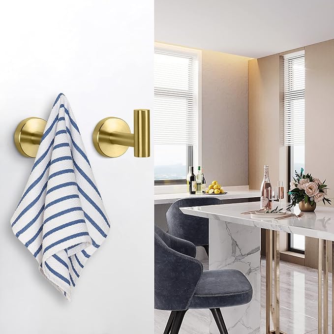 NearMoon Bath Towel Hooks- SUS 304 Stainless Steel Robe Hook Holder, Heavy Duty Coat Hook for Bathroom Livingroom Hotel Kitchen Garage, Wall Mounted (Brushed Gold, 4 Pack)