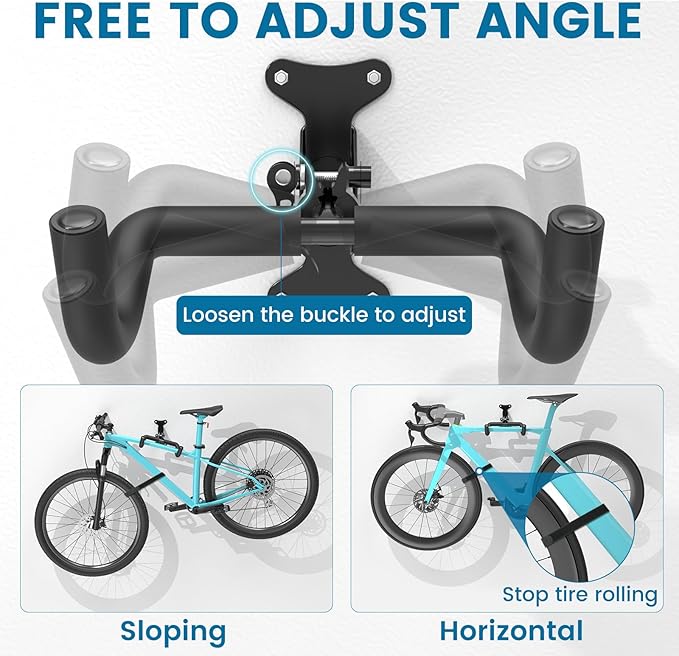 Bike Wall Mount - [4 Pack] EVA Foam Padded up to 48.5 lbs, Carbon Steel, Valve Mechanism, Heavy-Duty Adjustable Bike Wall Hanger for Road, Mountain and Hybrid Bikes, Garage & Apartment