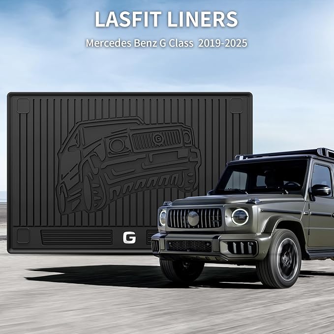 LASFIT Cargo Mats for Mercedes Benz G Class G550 / G580 / G63 AMG SUV 2026 2025 2024 2023 2022 2021 2020 2019, All Weather TPE Custom Fit Cargo Liner for G Class Trunk Mats, Black