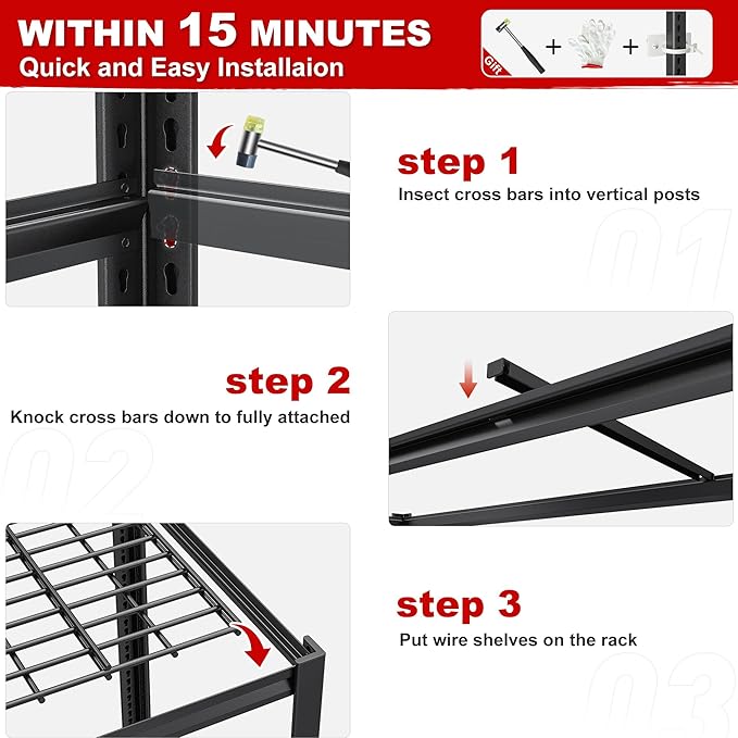 REIBII 3500LBS Garage Shelving, Adjustable Storage Shelves Heavy Duty, 6 Tier Heavy Duty Shelving, Metal Shelving Unit for Warehouse, Basement, Industrial, 55" W x 26" D x 84" H, Black, 3 Pack