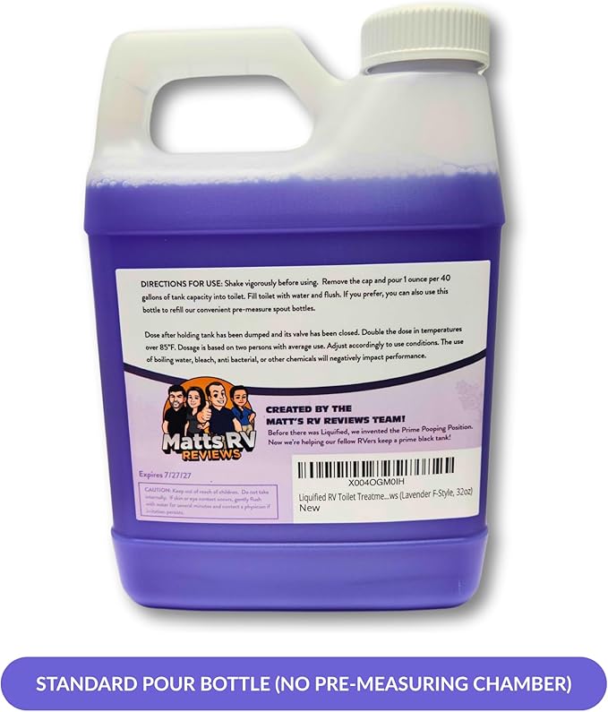 Liquified RV Toilet Treatment - Lavender, 32oz Standard Pour Bottles (3-Pack) - Septic Safe Holding Tank Cleaner, Waste Dissolver & Odor Eliminator - Made in USA