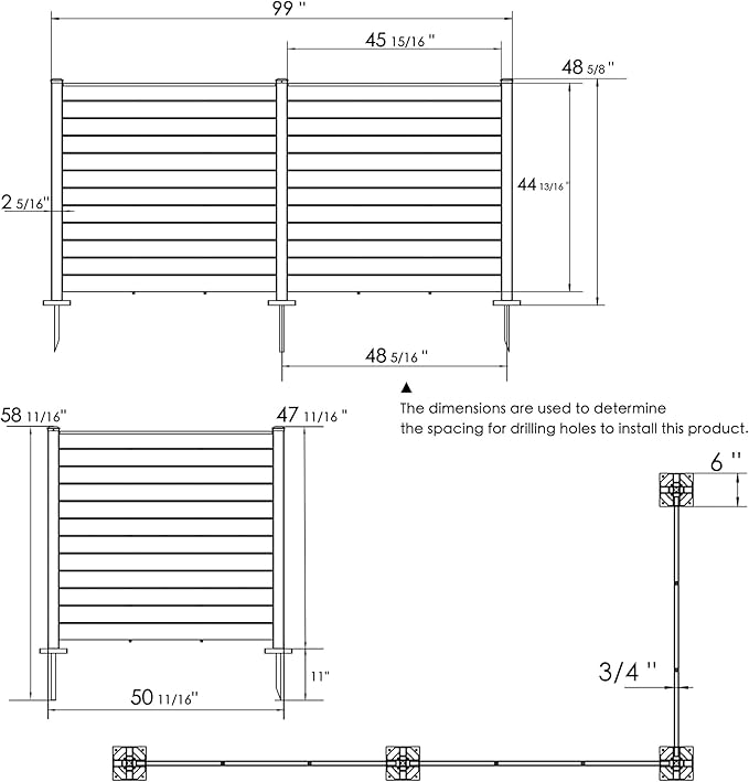 Kozyard 50" W x 48" H Outdoor Privacy Screens Aluminum Post, Air Conditioner Fence Panels, Pool Equipment Enclosure, Trash Can Screens Fence Kit for Outside Backyard Patio (White/3 Panels)