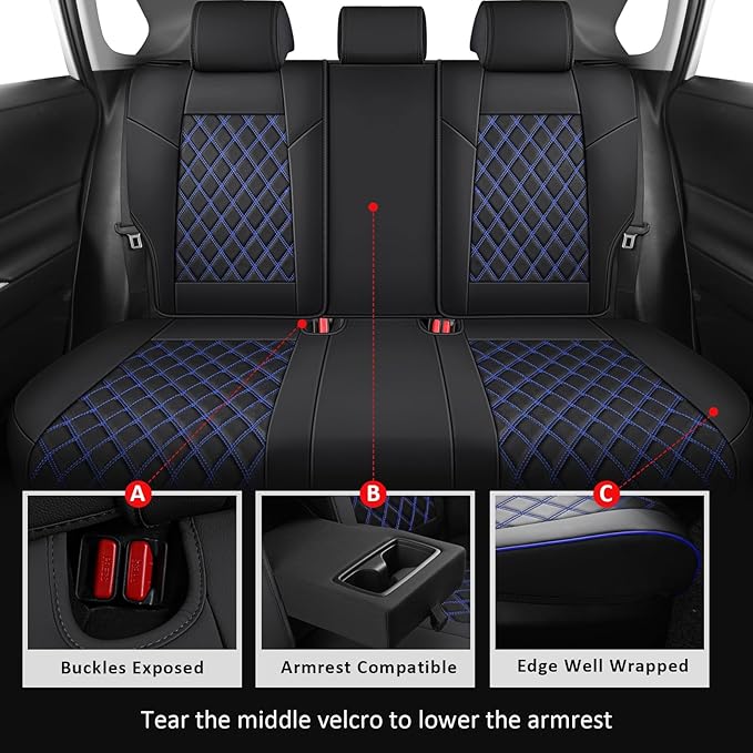 MIROZO Rav4 Seat Covers Full Set,Faux Leather Car Seat Covers Compatible with 2019-2025 Toyota RAV4 Hybrid LE XLE Limited Seat Cover RAV4 Hybrid(Black and Blue,Non XSE&2022-2025 SE Hybrid)