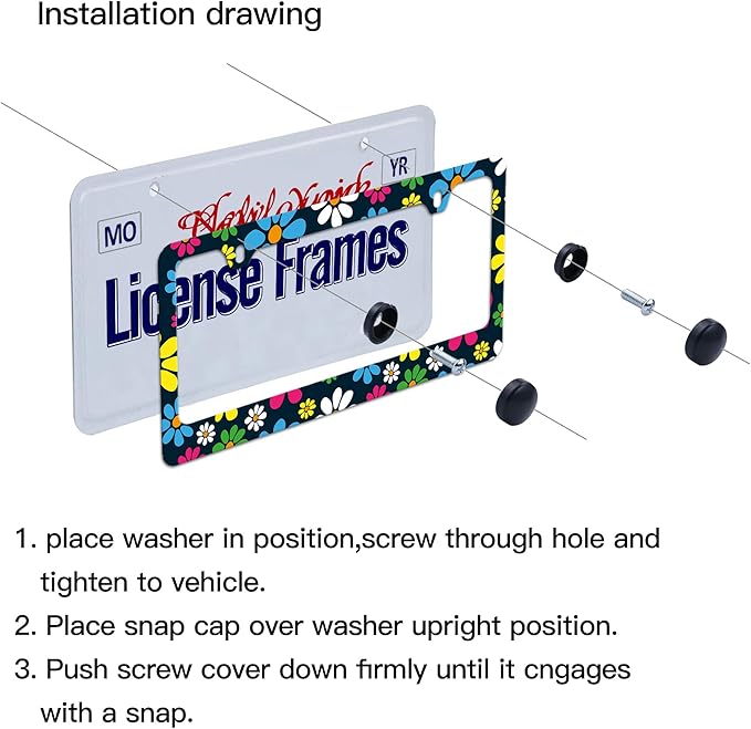Hippie License Plate Frame Hippie Flower License Plate Covers,Tag Frame for Car Women 2 Pack with Screws 12.3" x 6.3"